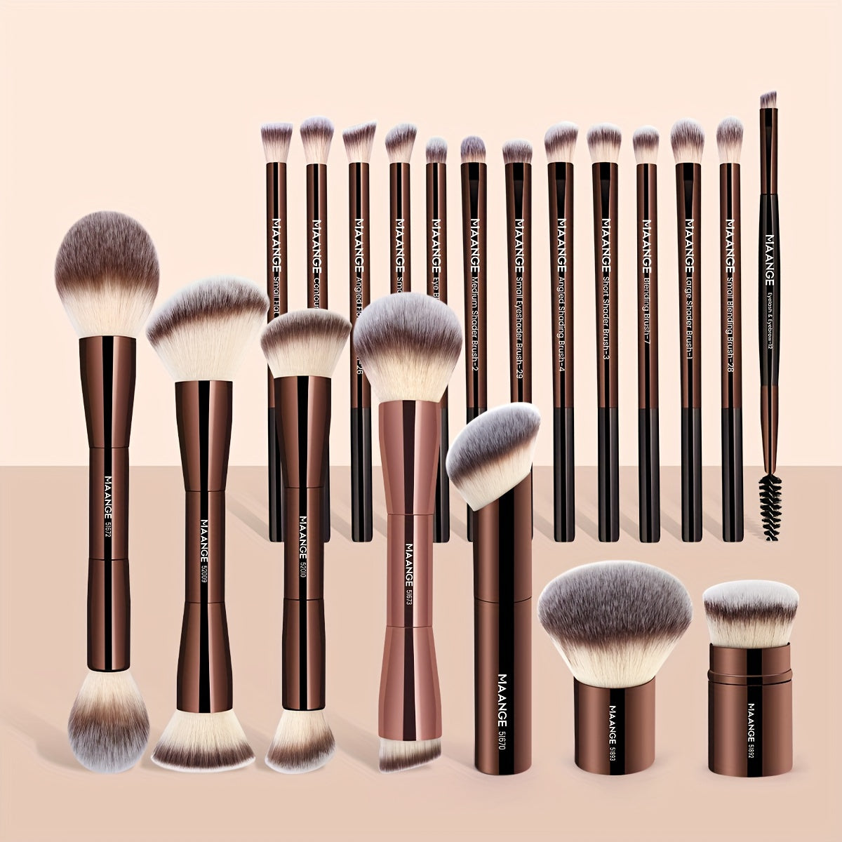 MAANGE 21-Piece Professional Makeup Brush Set, Includes 20 Aluminum Tube Brushes with Velvet Bag, Foundation, Contour, Powder, Blush, Eyeshadow, Eyelash, Browsing Brushes, Travel-Friendly, Unfragranced, Nylon Bristles, Metal